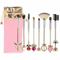 ronslore 8pcs sailor moon makeup brush set with pouch magical girl gold cardcaptor sakura cosmetic brushes with cute pink bag