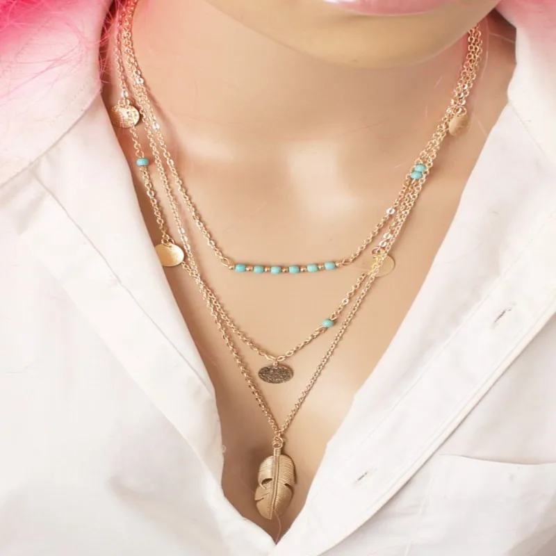 

Necklace For Women Vintage Multilayer Crystal Pendant Gold Color Beads Moon Star Horn Crescent Choker Necklaces Mens Jewellery N