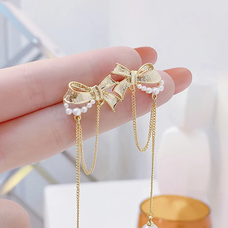 

Cute Lovely 14K Real Gold Bow-knot Tassel Earring For Lady Charm Temperament Korean Earring Jewelry Pendant Accessories Gift