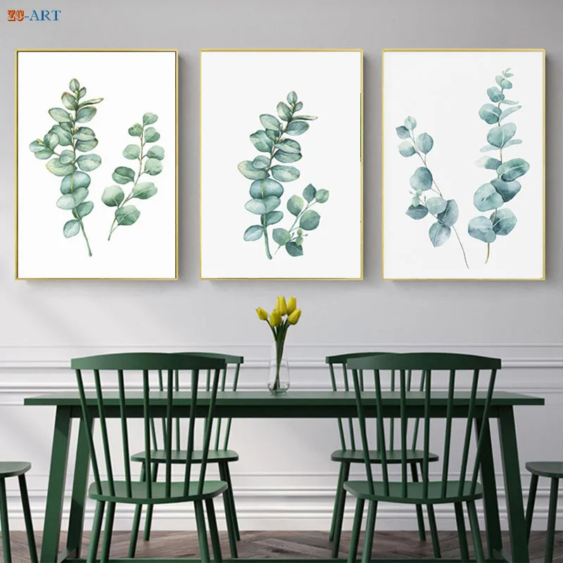 Эвкалипт принт зелени Wall Art зеленые листья плакат Современный минималистское
