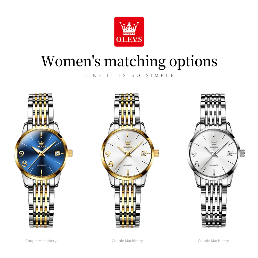 OLEVS New Women Automatic Mechanical Wristwatch Week Calendar Display Waterproof Fashion Ladies Watch Stainless Steel Watch Lady enlarge