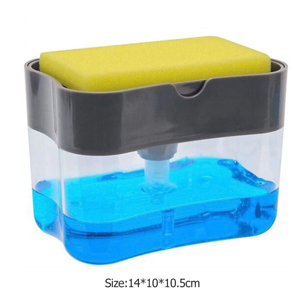 

2 in 1 Scrubbing Liquid Detergent Dispenser Press-type Liquid Soap Box Pump Organizer with Sponge Kitchen Tool Bathroom Supplies