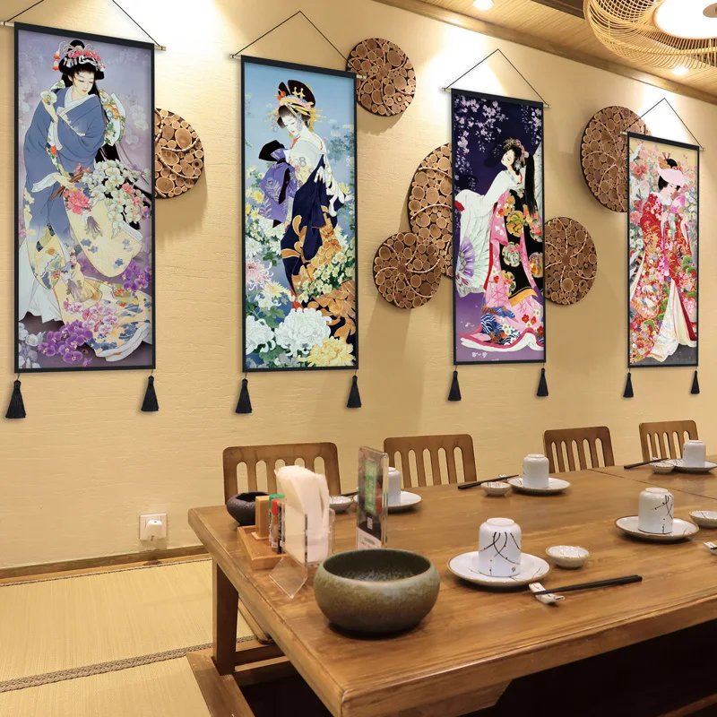 

Canvas Poster Scroll Painting Hanger Print Pictures Japanese Ukiyoe Anime Maid Wall Art Home Decor for Living Room