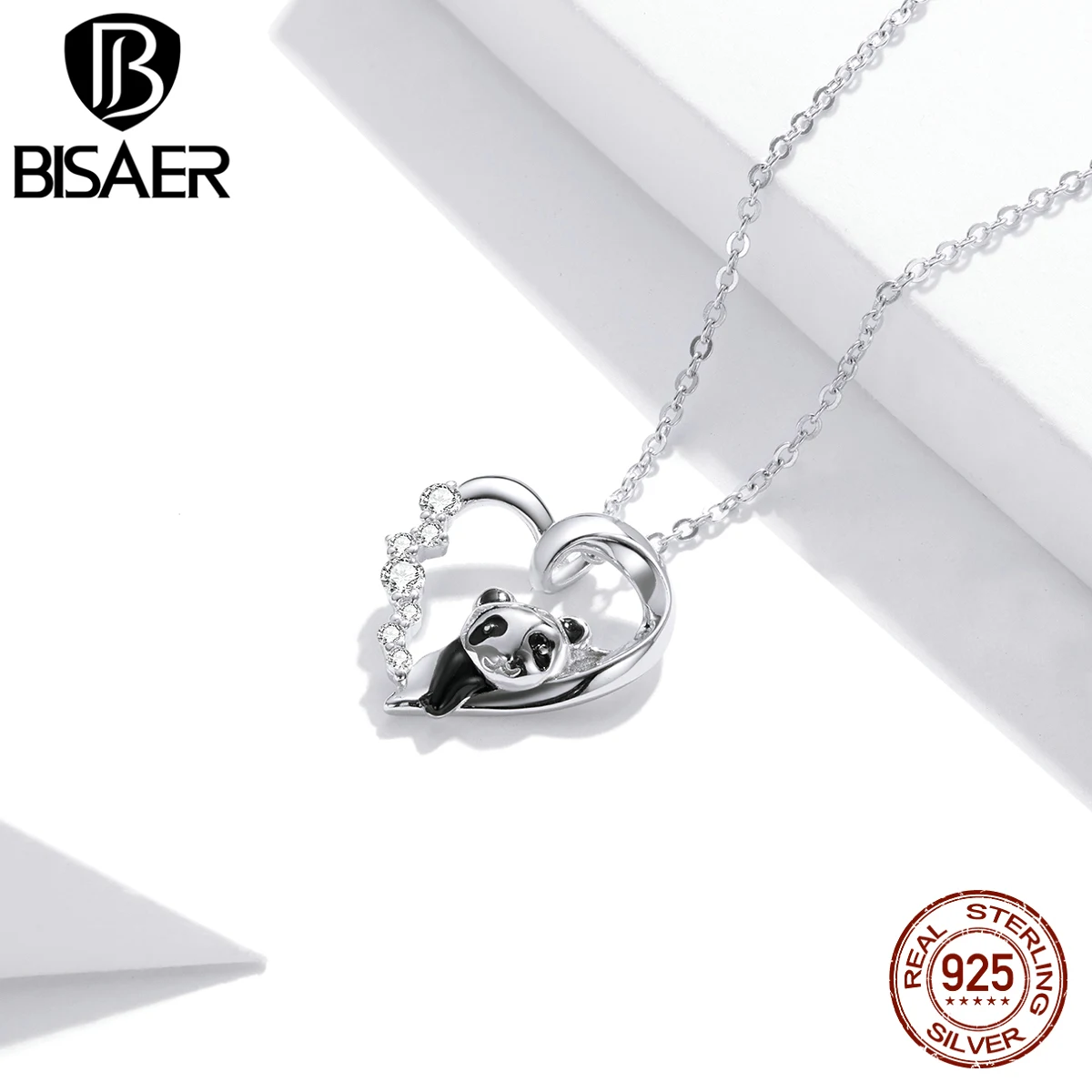 

Authentic 925 Sterling Silver Clear CZ Baby Panda Pendant Necklace For Women Box Chain Necklace ECN453