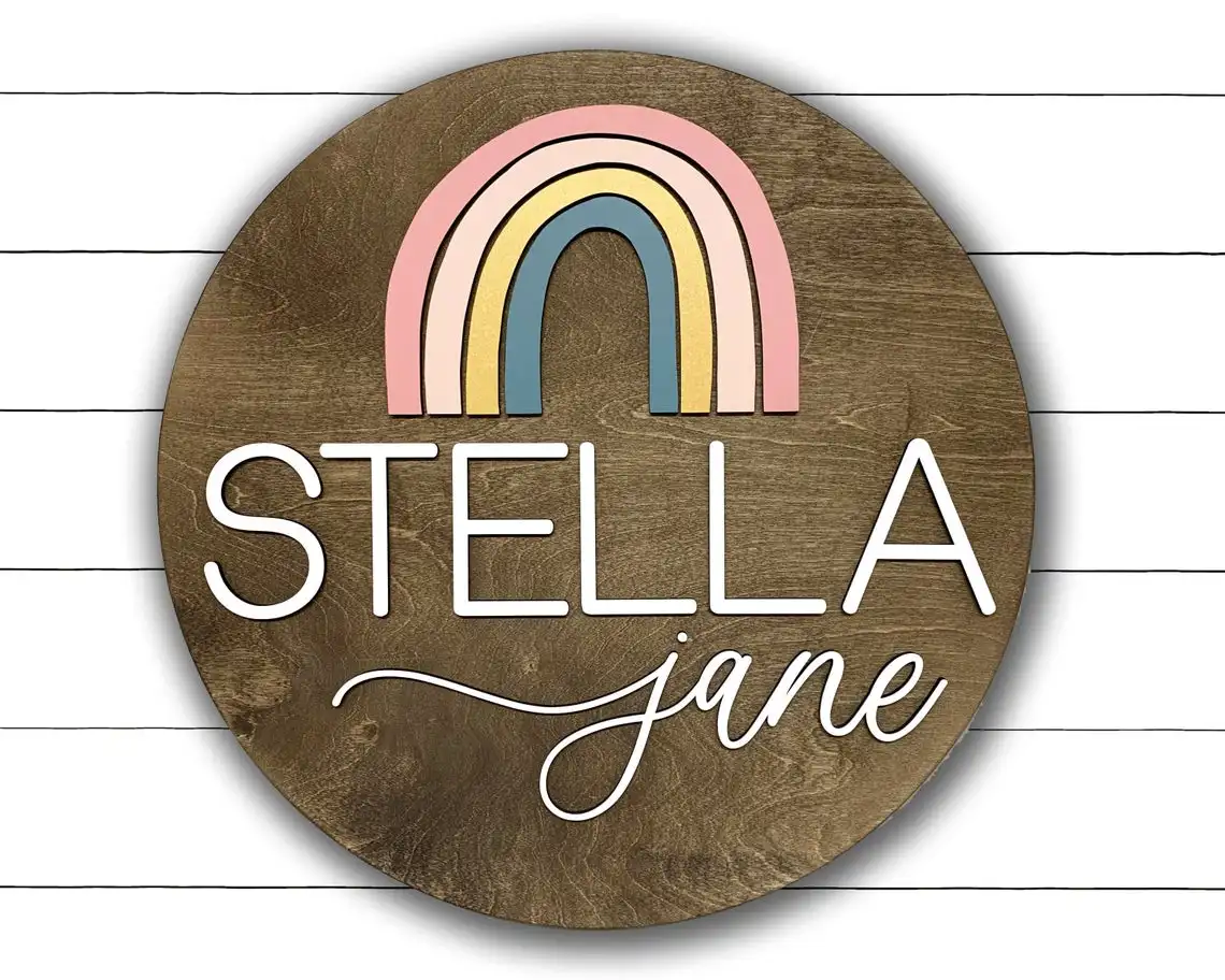 

Rainbow Nursery Name Sign,Girl Nursery Decor,Baby Gift,3D Name Sign,Rainbow Girl Sign,Baby Shower Gift,Round Name Sign for Girl