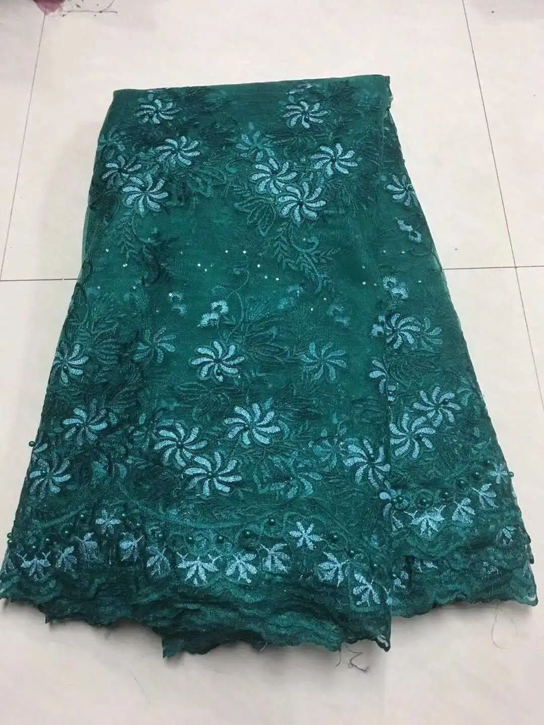 Кружевная ткань в африканском стиле кружевная зеленого цвета высокое качество