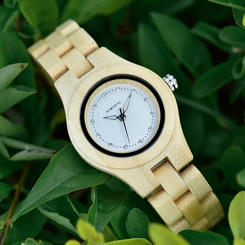Bobo Bird Relógio Feminino de Luxo Relógios de Pulso de Madeira de Bambu da Moda Relógio Feminino de Quartzo Exclusivo com Diamante Relógios femininos