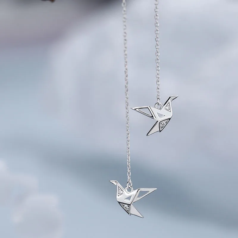 

Fashion Tassel Drop Earrings Exquisite Cute Thousand Paper Cranes Ear Line S925 Jewelry For Women Wedding Best Birthday Gifts