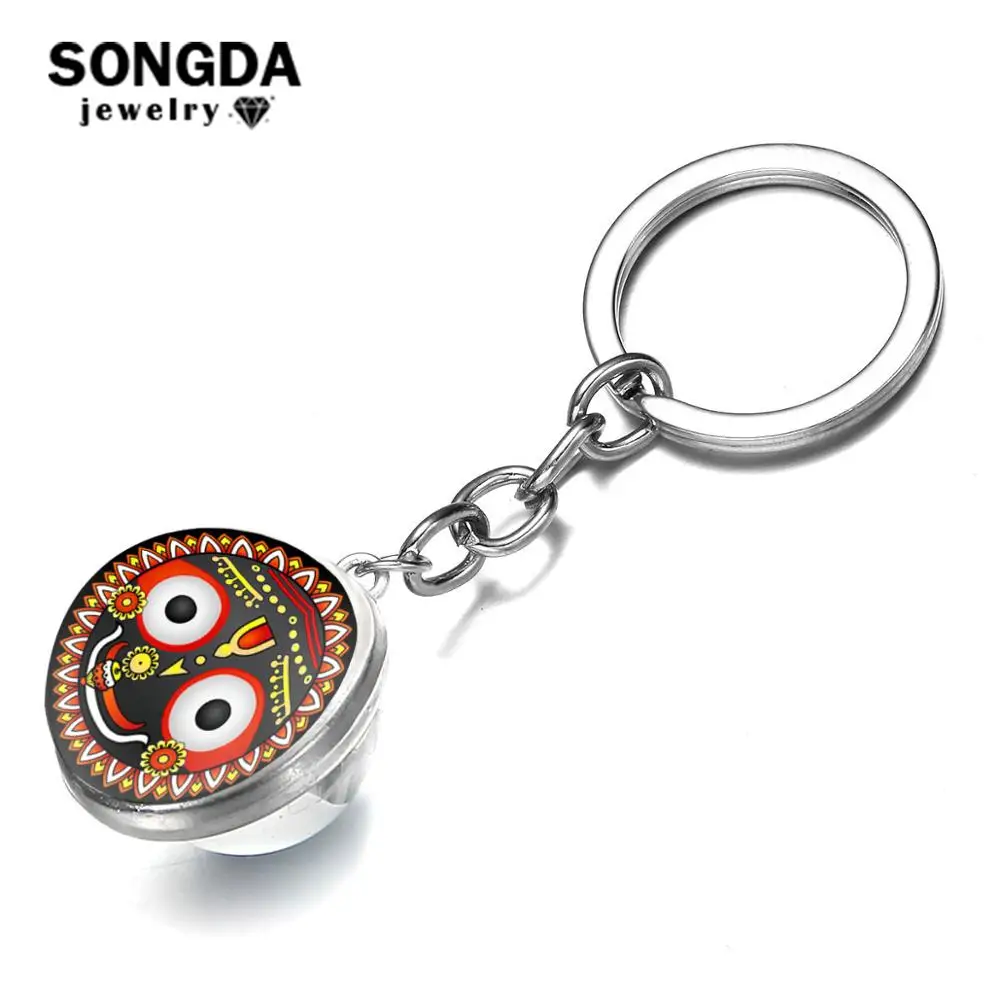 

SONGDA, древний Властелин джаганнат, брелок для ключей с индуистским Богом, кольцо для ключей с винтажным фольклорным рисунком, стеклянный брелок с кабошоном, сувениры