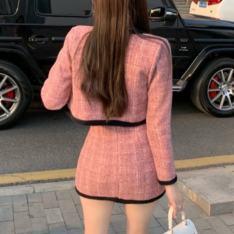 

chandal mujer invierno 2021 spring clothes Tweed two Piece Set Women Jacket Coat Mini dress Suits Two Piece Outfits crop top