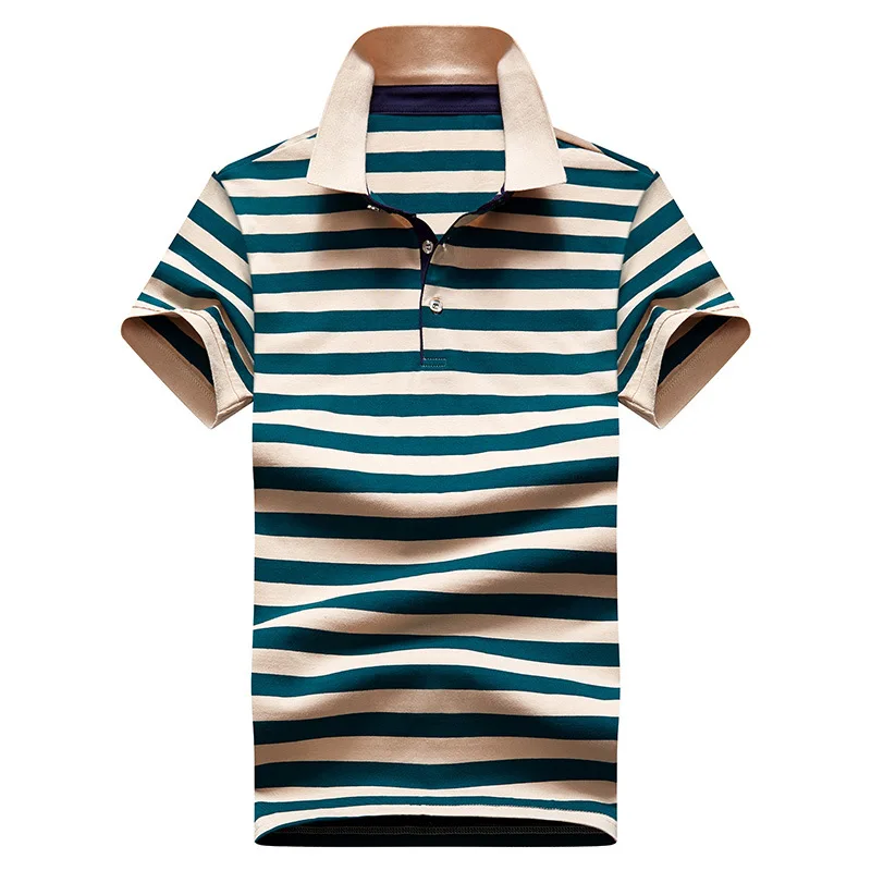 

2021 Men's Fashion Striped Print T-Shirt Lapel Business Casual Sports Tee Summer Clothing Cotton Slim-Fit Short Sleeve T-shirt