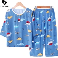 newborn boys girls summer pajama sets cartoon print three quarter sleeve t shirt tops with pants baby sleeping clothing sets