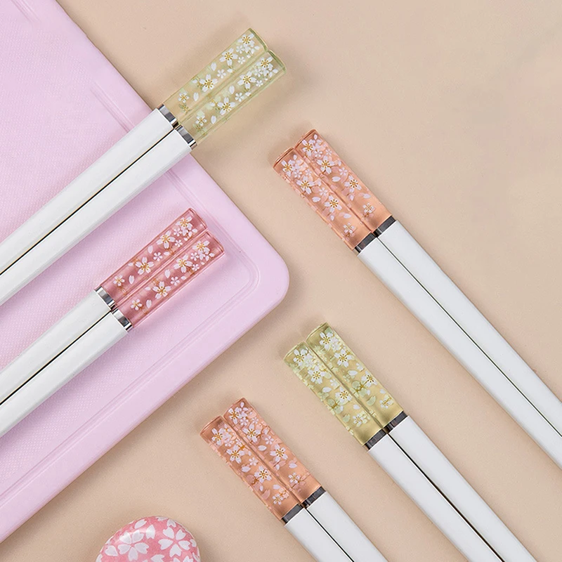

1pair Amber Cherry Blossom Alloy Chopsticks Chinese Chopstick Reusable Tableware