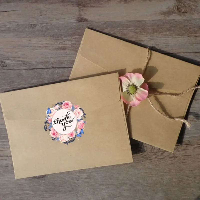 

500pcs 4 Styles Floral Thank You Stickers Handmade Scrapbooking Seal Label Shop