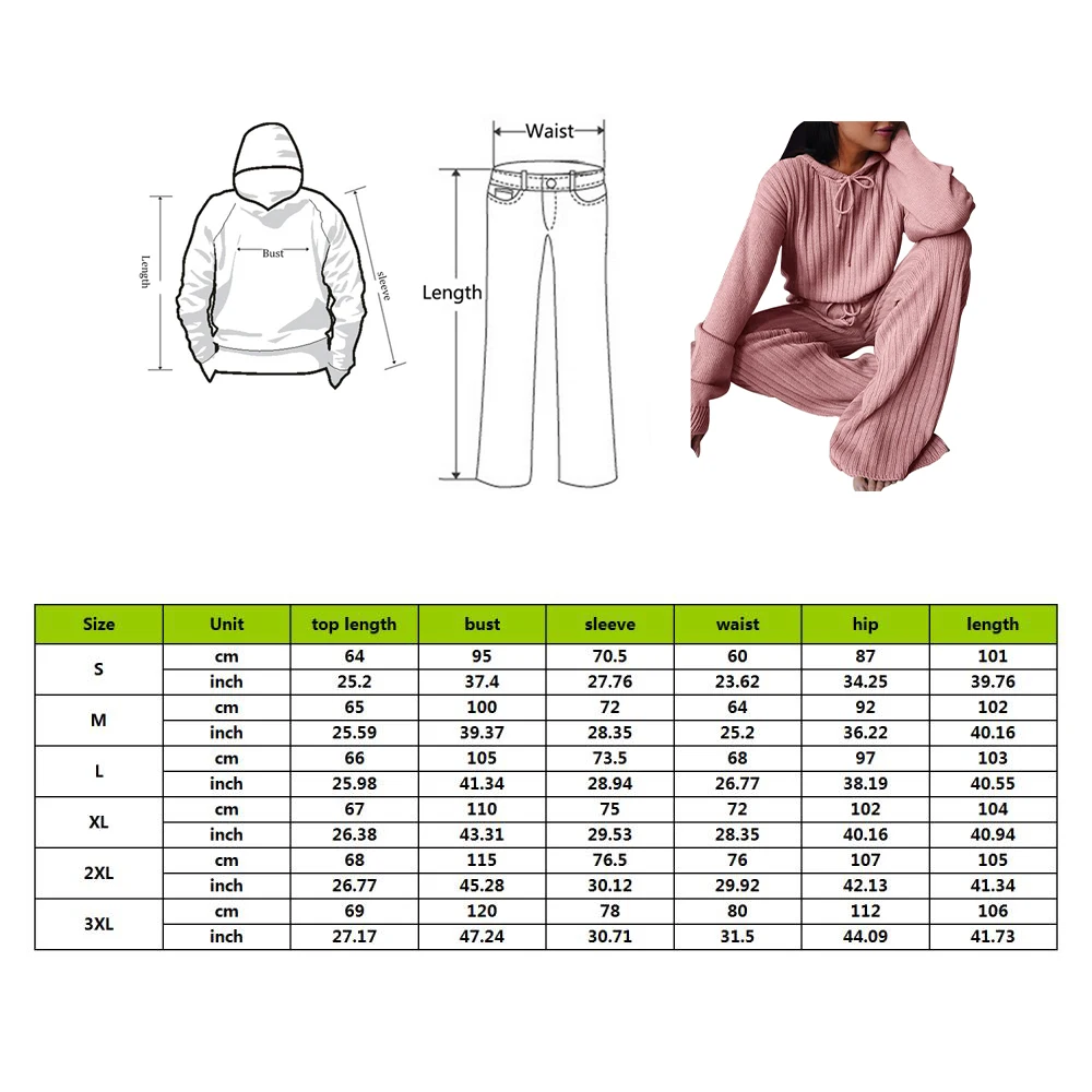 

Autumn Winter Knitted Pajama Set Women Hooded Pajama Pants Home Suit for Women Long Sleeve Sleepwear Loose Lounge Wear Ladies