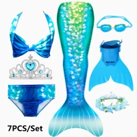 hotgirls mermaid tail with fins crown goggle garland for kids swimwear mermaid tail clothing costume bikini bathing suit
