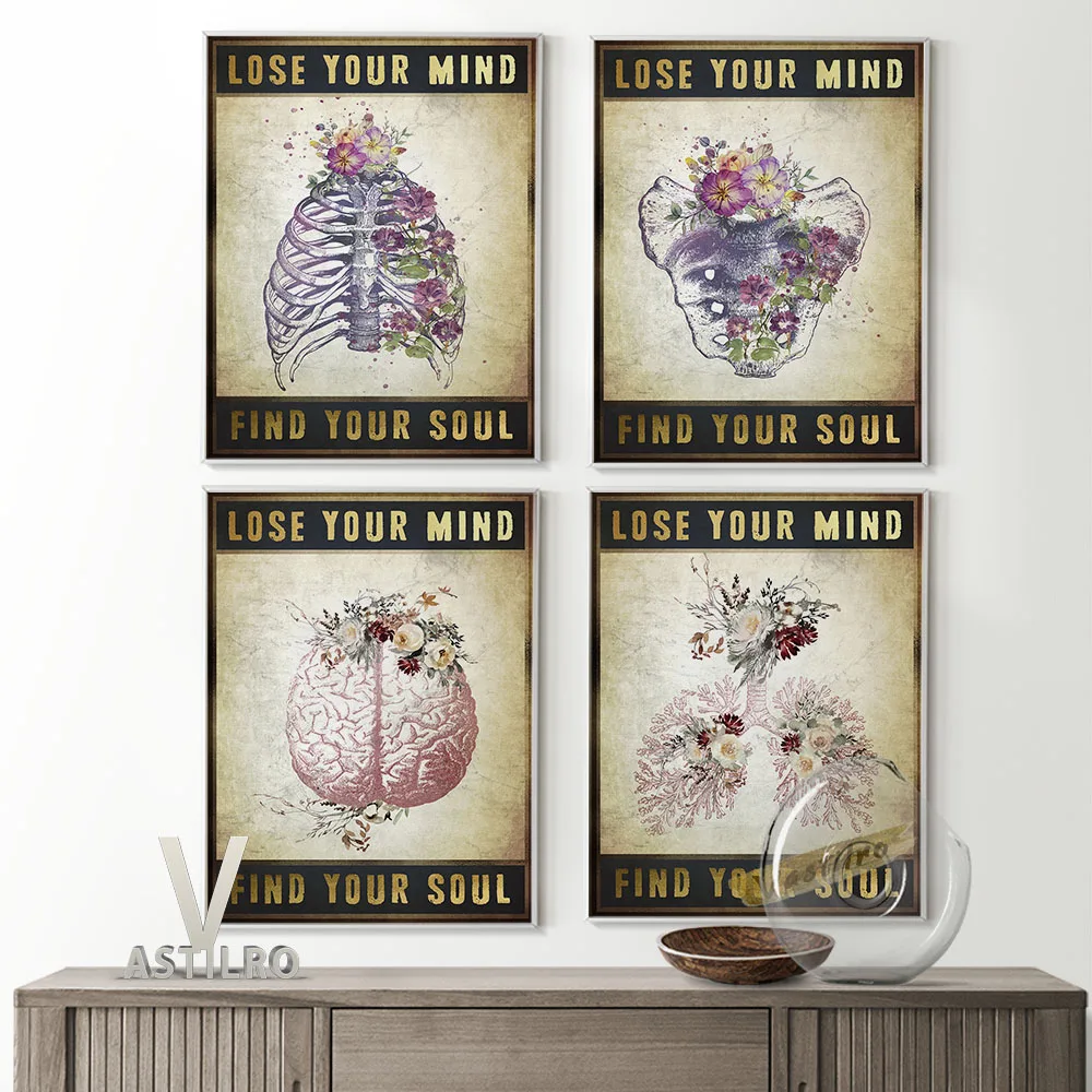 

Human Body Skeleton Sketch Illustration Exhibition Poster Anatomy Floral Print Vintage Art Wall Picture Doctor Office Wall Decor