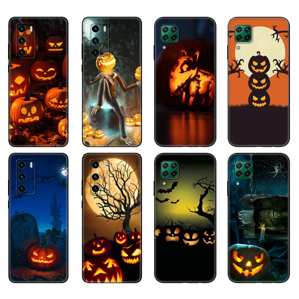 Черный чехол из ТПУ для Huawei P30 Lite Pro P40 LITE E P Smart 2020 с тыквой на Хэллоуин