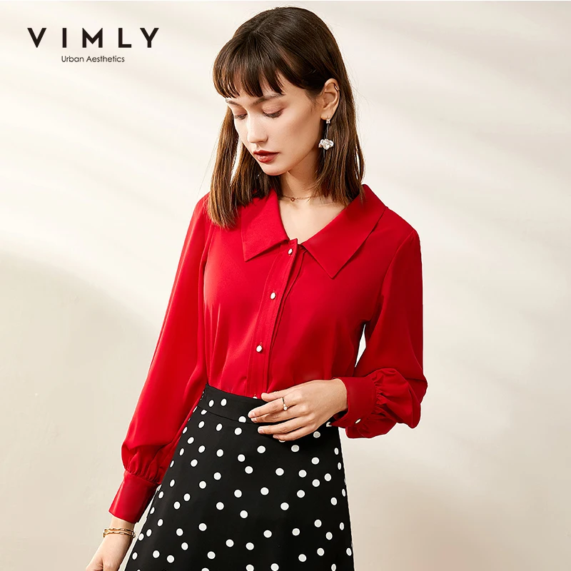 Женская винтажная блузка Vimly элегантная офисная однобортная рубашка с рукавами