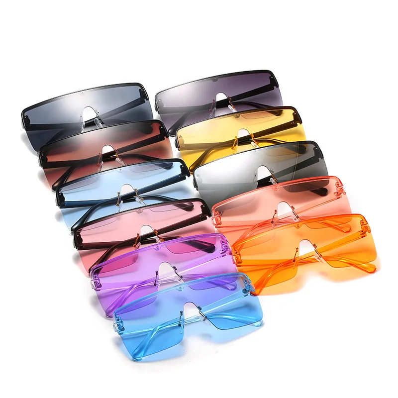 

2021 New Sunglasses Ladies Big Frame One-piece Brand Designer Glasses Summer Square Outdoor Beach Sun Glasses