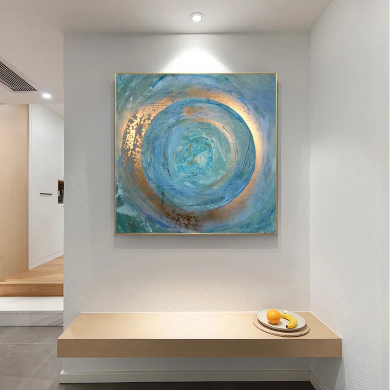 

Abstract Modern Blue Golden Painting on the Wall Art Canvas Scandinavian Poster Print Cuadros Picture For Living Room Home Decor