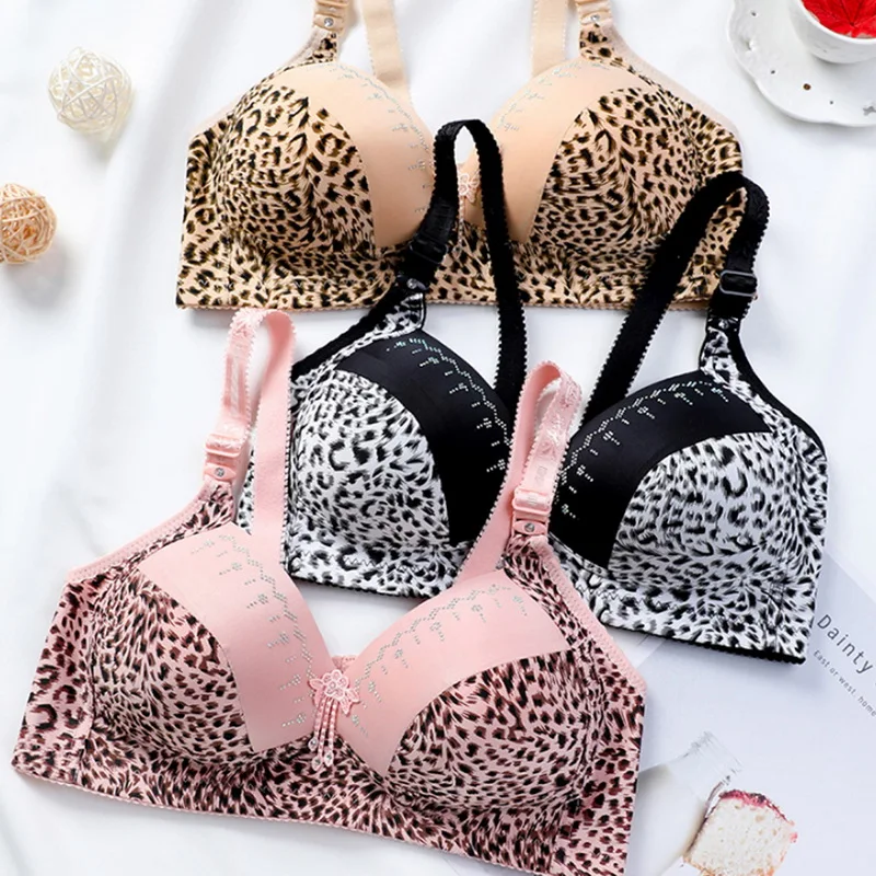 

Plus Size Women Underwear Bra Full Coverage Wire Free Soft Leopard Print Sexy Underwear Bra Big Breast Bulks Breathable Bralette