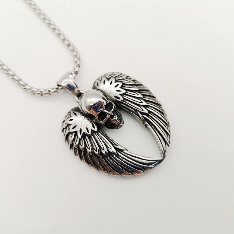 2019 AW винтажное серебряное ожерелье из нержавеющей стали с крыльями ангела