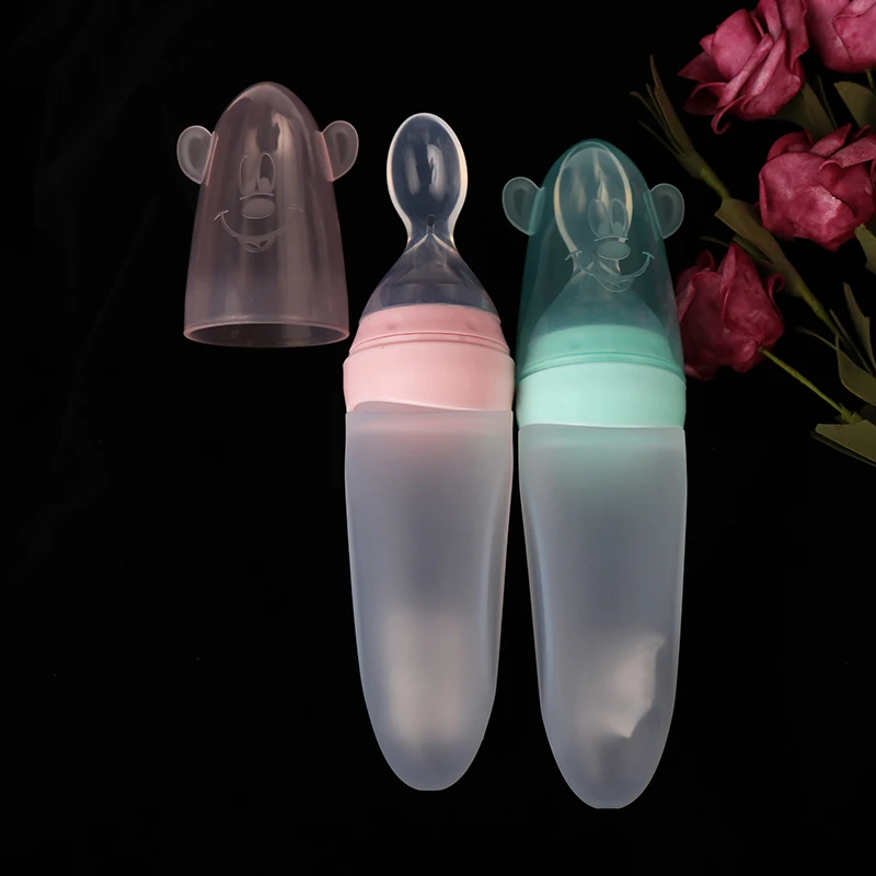 

Safety Silicone Baby Bottle With Spoon Food Supplement Rice Cereal Bottles Squeeze Spoon Milk Feeding Bottle CupYON007