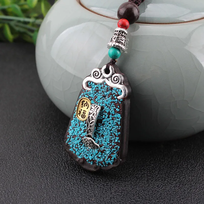 Ожерелье ручной работы из черного дерева с подвеской в виде цепи изображением