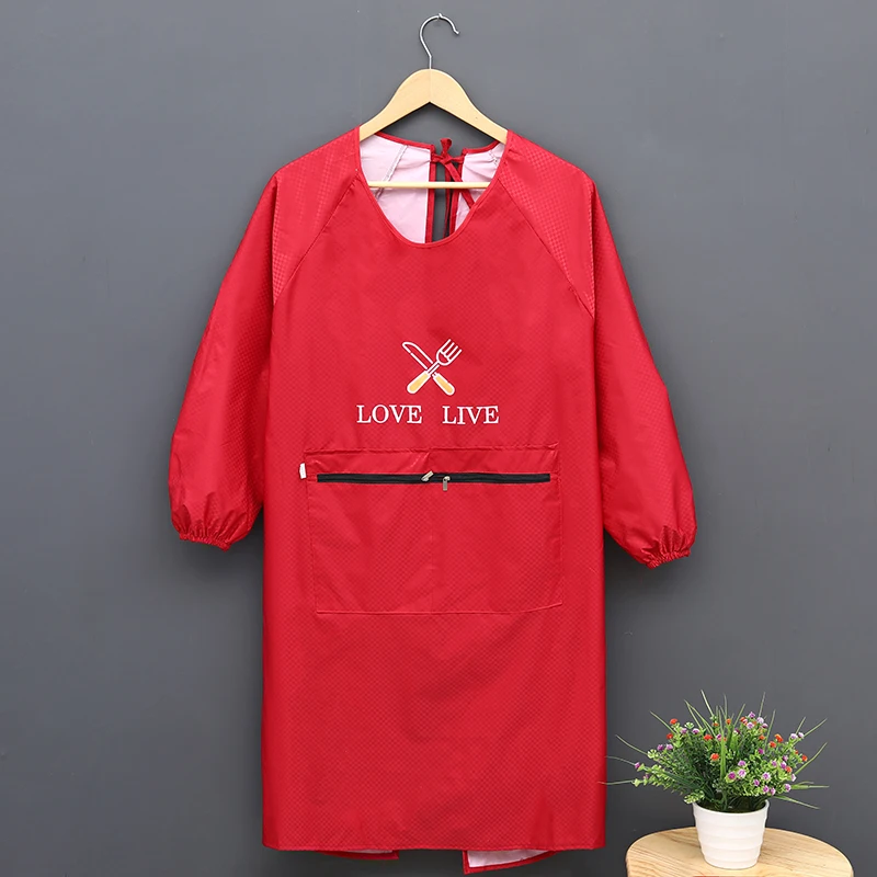 

Apron Household Kitchen Long-sleeved women's fashion pure cotton cooking with sleeved waterproof and oil-proof coat coat