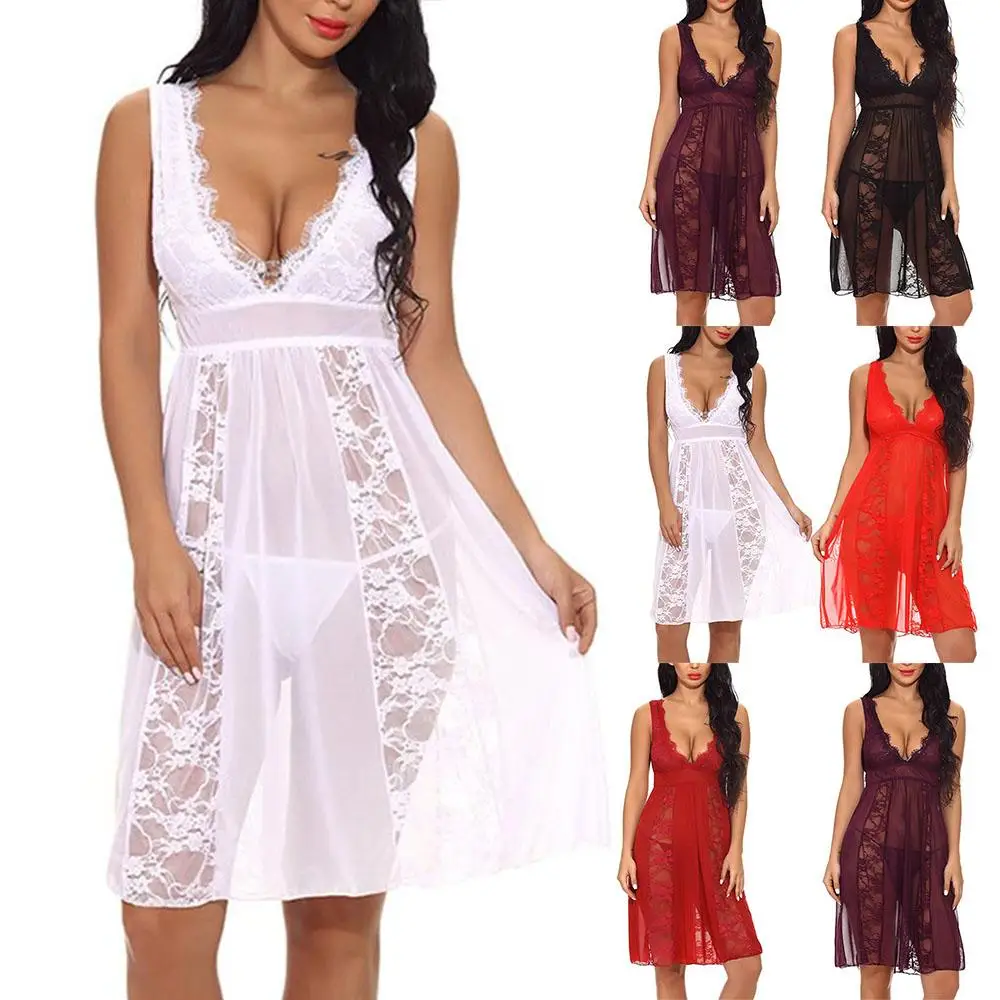 

Women Sexy Lace Babydoll Lingerie Set V Neck Sleepwear Exotic Apparel