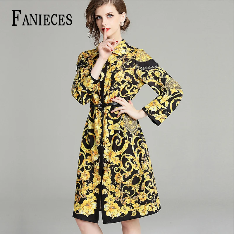 

Fashion Runway Designer Shirt Dress Women Long Sleeve Retro Pattern Print Dresses Ladies Autumn Elegant Party Robe Femme vestido