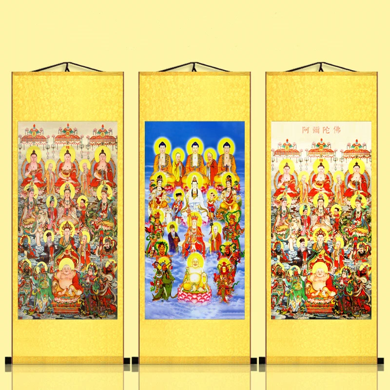 Подвесная картина из десяти тысяч Buddhas изысканная шелковая прокрутки городской