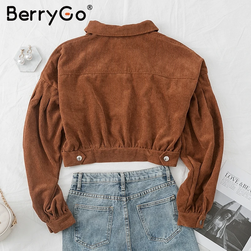 BerryGo повседневные вельветовые куртки на пуговицах с длинным рукавом для женщин