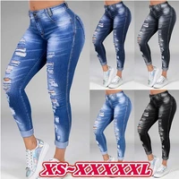 fallwinter blue baggy jeans women denim pants fashion high waist straight long trousers ladies streetwear ripped holes jeans