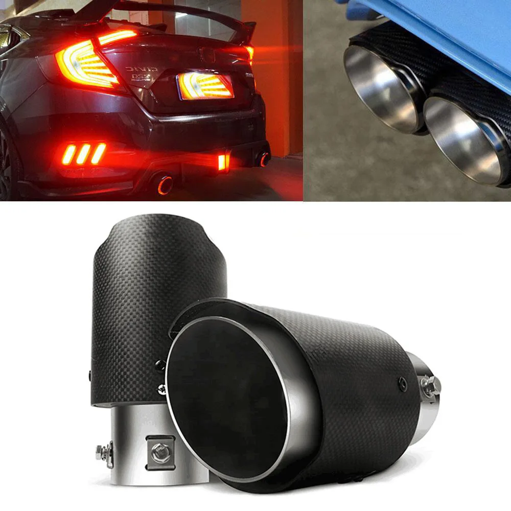 

1xCar Exhaust Tail Throat Universal LED Stainless Steel carbon fiber muffler MT AT Spray Device Light Modulator silencer 35-60mm