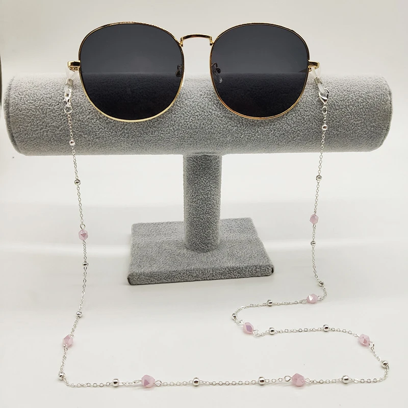 

2021 New Fashion Eyeglasses Chain For Women Girls Elegant White Pink Crystal Charm Beads Sunglasses Chain Lanyard Hot Sale