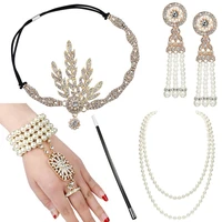 1920s great gatsby accessories set for women 20s costume flapper headband pearl necklace bracelet earring cigarette holder