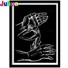 Камни в форме ромба Набор для рисования с круглыми камнями и полотном танцев женщина 5D алмазов картина DIY Алмазная вышивка комплект черно-белые искусство украшения дома,