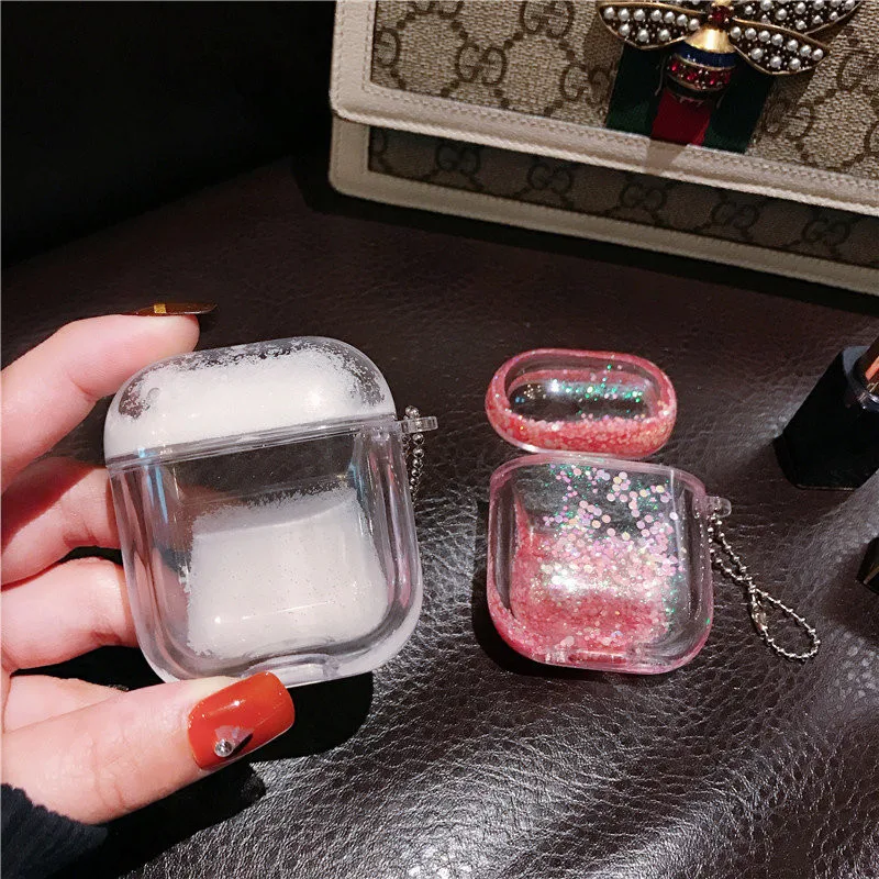 

INS Quicksand Liquid Earphone Case For Apple Airpods 2 1 Air Pods Glitter Sequins Headphone Headset Cover AirPods 2 Protect bags