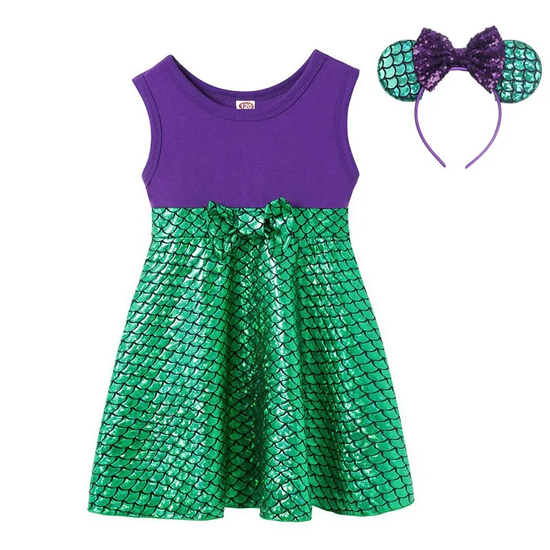 Mermaid Set Праздничное платье принцессы с героями мультфильмов костюмы для девочек Elena Рапунцель Золушка Эльза Белоснежка Белль Эльза Анна Ариэль Минни Маус платья - Цвет: Mermaid Set