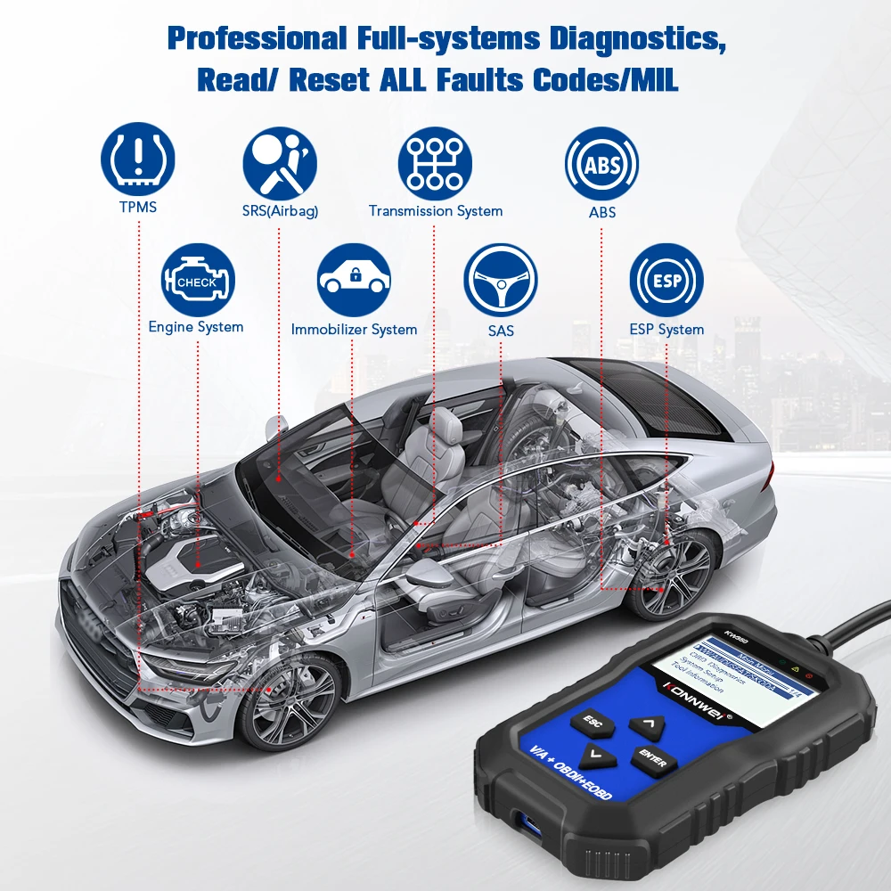 KONNWEI KW350 VAG OBD2 читатель кода масло сканера EPB давления воздуха в шинах сброса