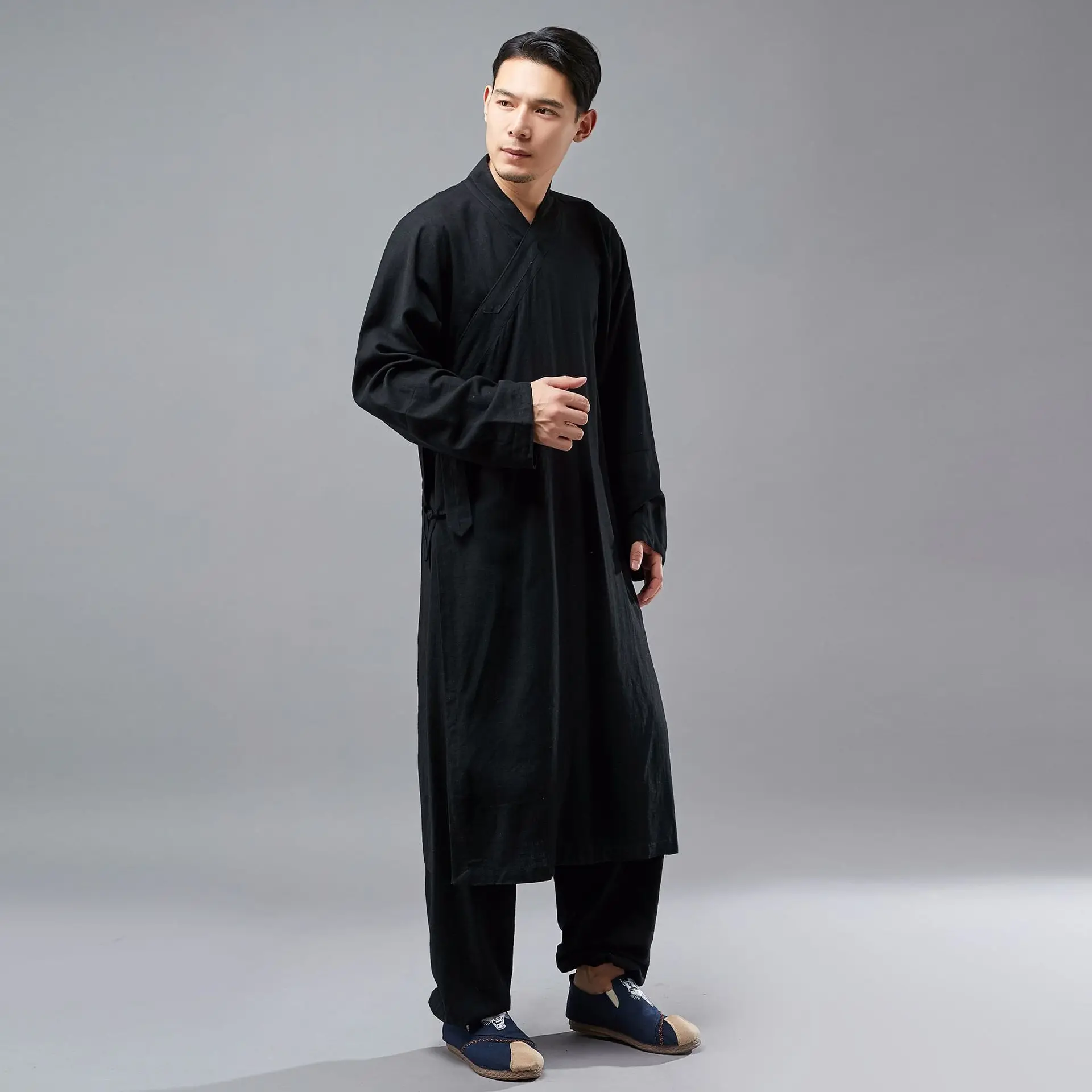 Мужские китайский Стиль из хлопка и льна длинное платье женское рубашка мужской