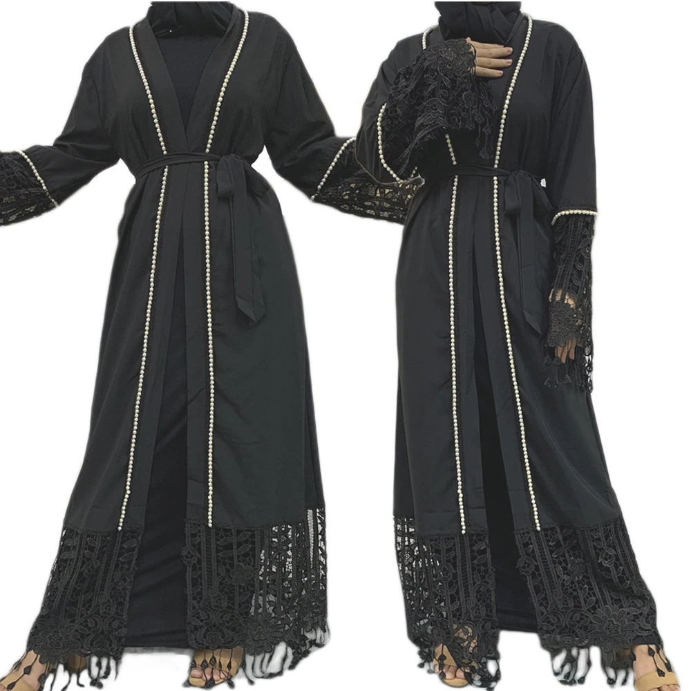 Черное абайя, Дубай, открытое кимоно, женское платье, кружевной кафтан, турецкий кафтан, Рамадан, мусульманская одежда, платье, платье