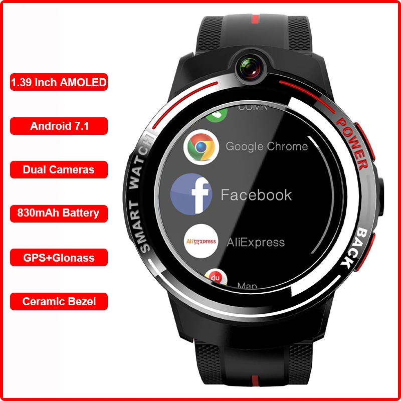 

Smart Watch Android 7.1 4G GPS 1.39''AMOLED Screen Dual Camera Mobile Phone Call Heart Rate Men Reloj Inteligente PK Kospet HOPE