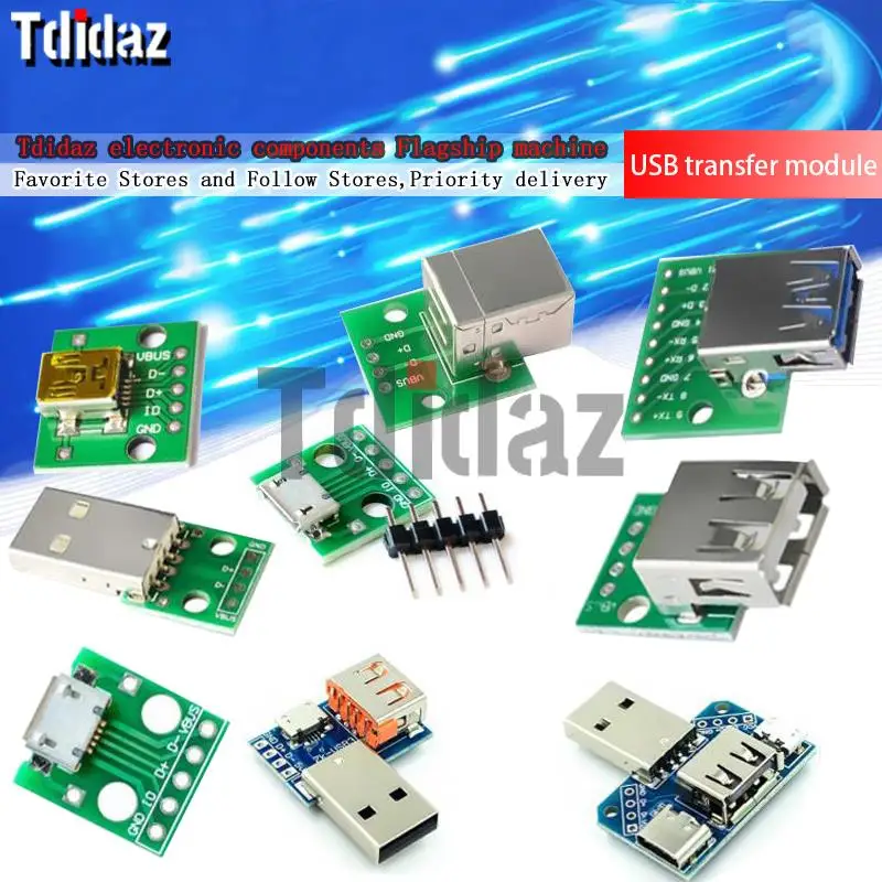 

5 шт. Micro Mini USB A Male USB 2,0 3,0 A Female USB B разъем интерфейса до 2,54 мм DIP PCB конвертер адаптер коммутационная плата