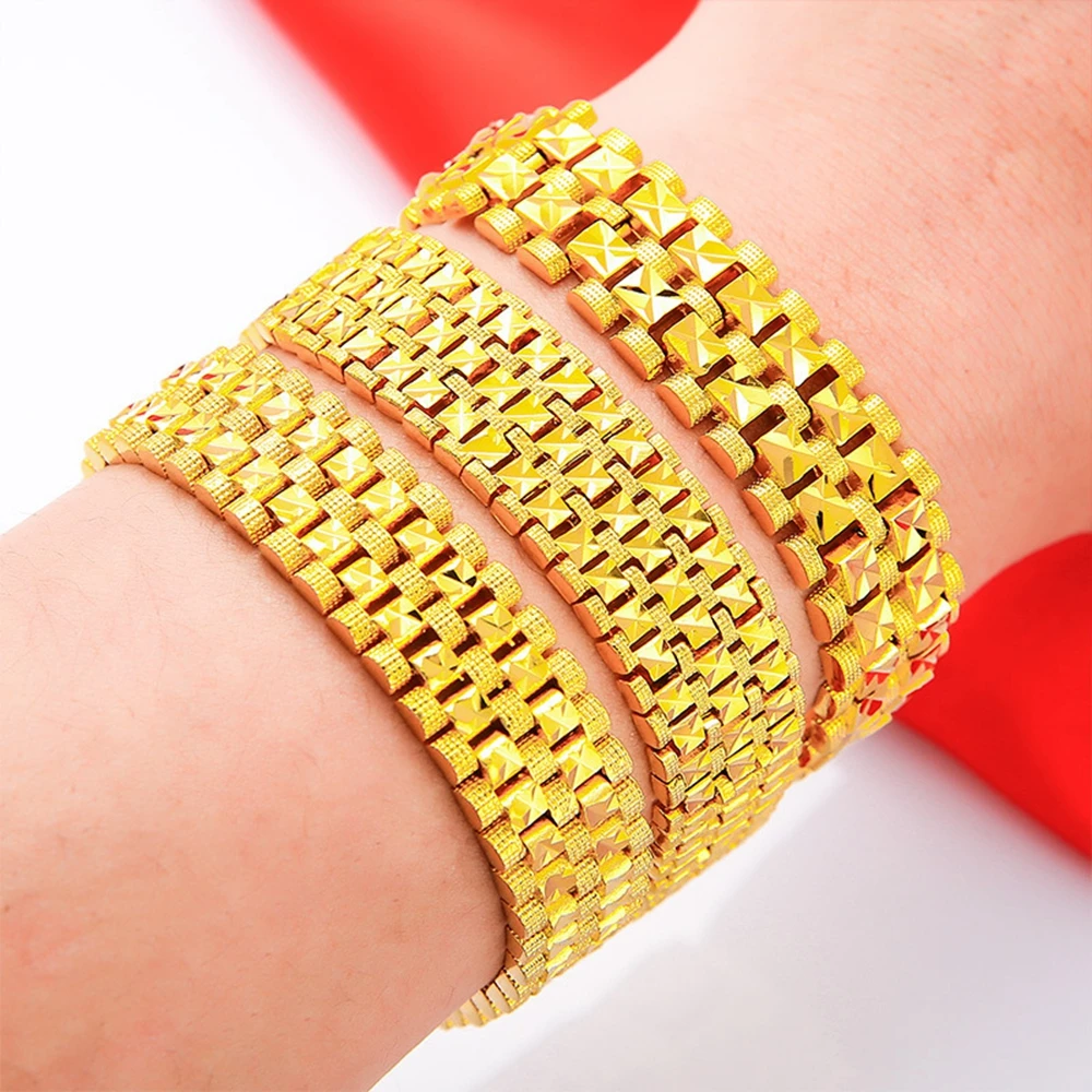 

15mm Thick Wrist Chain Men Bracelet Handsome Yellow Gold Filled Classic Fashion Male Jewelry Gift 20cm Long
