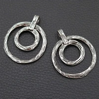 4pcs silver plated metal double rings pendant vintage necklace earrings diy handmade jewelry charm findings a2032 4435mm