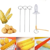 1 set manual rotate potato spiral potato cutter slicer fry vegetable spiralizer with 4 stainless steel sticks chip kitchen tools