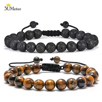 8mm tiger eye stone bracelets lava rock stone bracelet stress relief natural stone bracelet adjustable yoga beads healing bangle